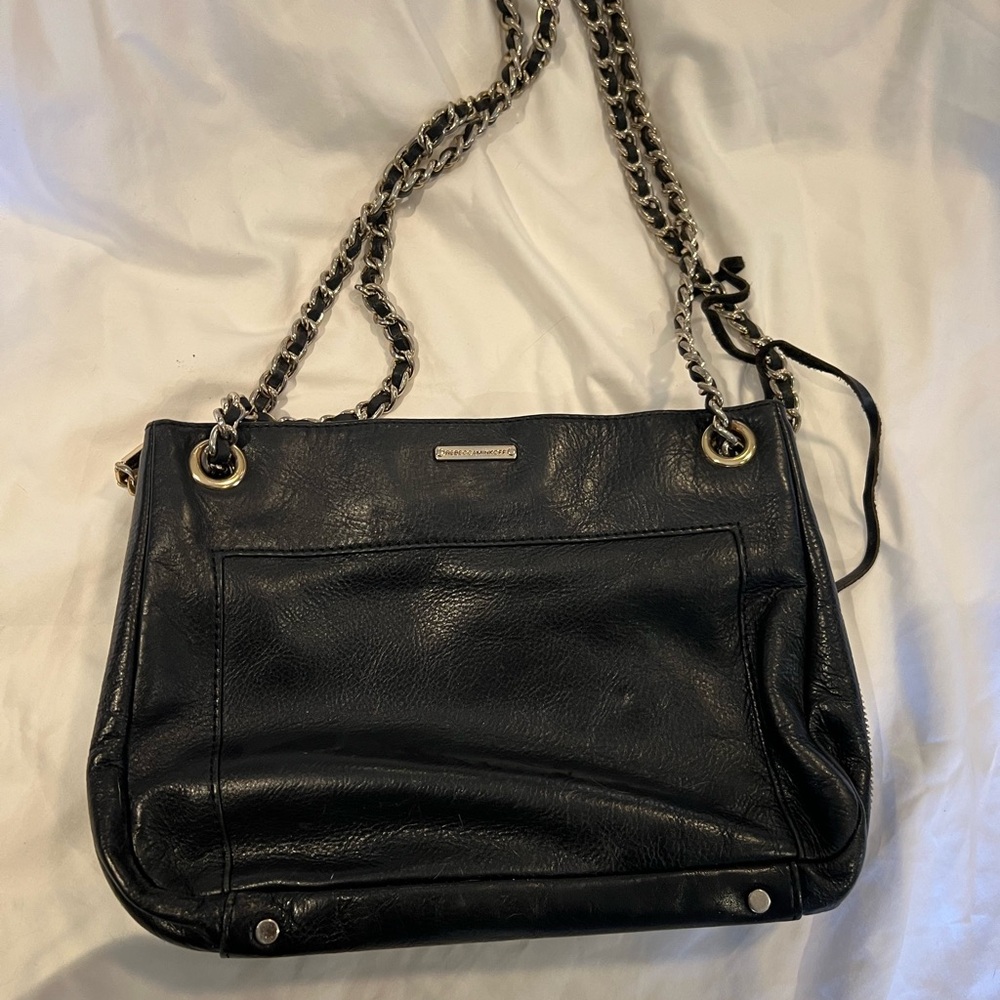 Rebecca Minkoff Black Leather Swing Shoulder Bag with Gold Straps - Picture 8 of 9
